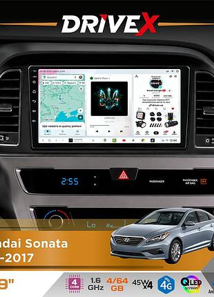 Штатна магнітола для hyundai sonata 2015-2017 drivex s3 qled 9" android 8-ядерний 1.6ггц 4x64гб sim-картка 3g/4g 7388 4x45w asp
