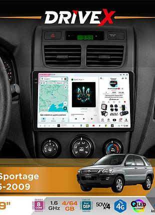 Штатна магнітола для kia sportage 2005-2009 drivex s4 qled 9" android 8-ядерний 1.6ггц 4x64гб sim-картка 3g/4g tda7851 4x50w dsp