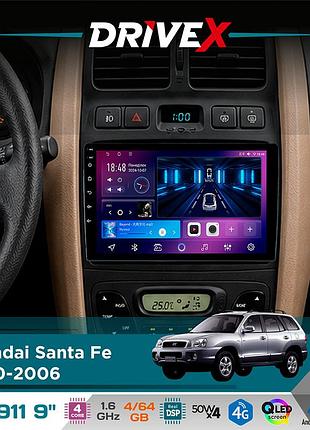 Штатна магнітола для hyundai santa fe 2000-2006 drivex se-911 4+64гб qled 9" android 4-ядерний 4x50w(tda7851) dsp бездротовий