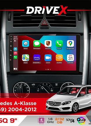 Штатна магнітола для mercedes a-klasse (w169) 2004-2012 drivex un5 qled 9" android 4-ядерний 2+32гб 4x45w бездротовий carplay та