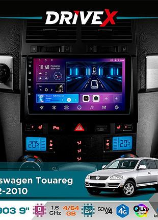 Штатна магнітола для volkswagen touareg 2002-2010 drivex se-903 qled 9" android 8-ядерний 4+64гб sim-картка 3g/4g dsp