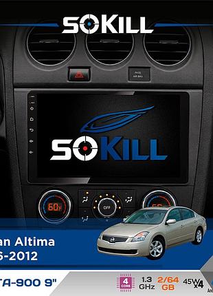 Штатная магнитола для nissan altima 2006-2012 sokill delta-900 9" android 4-ядерный 2+64гб 4x45w беспроводной carplay и androidauto