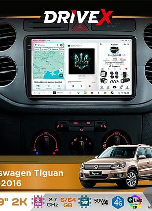 Штатна магнітола для volkswagen tiguan 2011-2016 drivex s7 2k qled 9" android 8-ядерний 2.7ггц 6x64гб sim-картка 3g/4g ak7808 ab