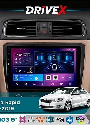 Штатна магнітола для skoda rapid 2012-2019 drivex se-903 qled 9" android 8-ядерний 4+64гб sim-картка 3g/4g dsp 4x50w(tda7851)