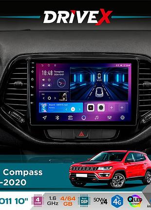Штатна магнітола для jeep compass 2017-2020 drivex se-1011 qled 10" android 4-ядерний 4+64гб dsp 4x50w(tda7851) бездротовий