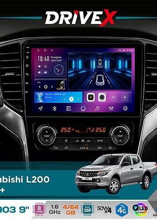 Штатна магнітола для mitsubishi l200 2019+ drivex se-903 qled 9" android 8-ядерний 4+64гб sim-картка 3g/4g dsp 4x50w(tda7851)