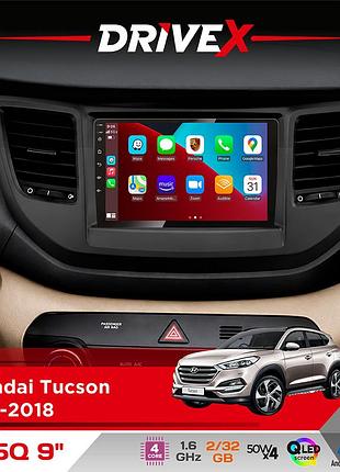 Штатна магнітола для hyundai tucson 2015-2018 drivex un5 qled 9" android 4-ядерний 2+32гб 4x45w бездротовий carplay та androidauto