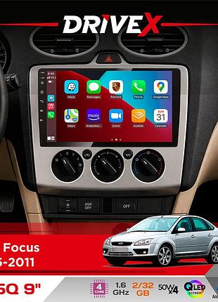 Штатна магнітола для ford focus 2005-2011 drivex un5 qled 9" android 4-ядерний 2+32гб 4x45w бездротовий carplay та androidauto