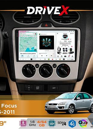 Штатна магнітола для ford focus 2005-2011 drivex s4 qled 9" android 8-ядерний 1.6ггц 4x64гб sim-картка 3g/4g tda7851 4x50w dsp