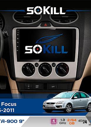 Штатна магнітола для ford focus 2005-2011 sokill delta-900 9" android 4-ядерний 2+64гб 4x45w бездротовий carplay та androidauto