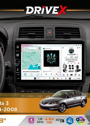 Штатна магнітола для mazda 3 2004-2008 drivex s3 qled 8" з фізичними кнопками android 8-ядерний 1.6ггц 4x64гб sim-картка 3g/4g