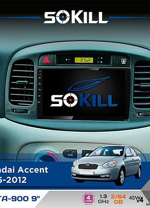 Штатна магнітола для hyundai accent 2006-2012 sokill delta-900 9" android 4-ядерний 2+64гб 4x45w бездротовий carplay та