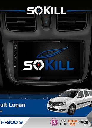 Штатна магнітола для renault logan 2013+ sokill delta-900 9" android 4-ядерний 2+64гб 4x45w бездротовий carplay та androidauto
