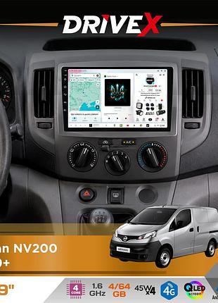 Штатна магнітола для nissan nv200 2009+ drivex s3 qled 9" android 8-ядерний 1.6ггц 4x64гб sim-картка 3g/4g 7388 4x45w asp tm2313