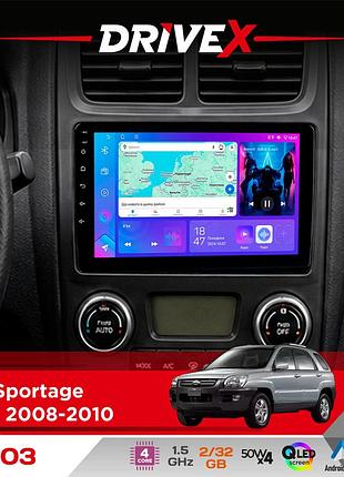 Штатна магнітола для kia sportage (km) 2008-2010 drivex a-903 qled 9" android 4-ядерний 2+32гб 4x50w(tda7851) бездротовий carplay