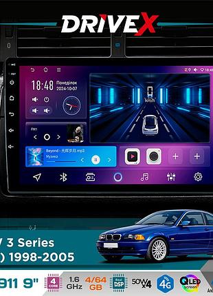 Штатная магнитола для bmw 3 series (e46) 1998-2006 drivex se-911 4+64гб qled 9" android 4-ядерный 4x50w(tda7851) dsp беспроводной