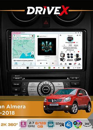 Штатна магнітола для nissan almera 2012-2018 drivex s7+ 2k qled 9" android 8-ядерний 2.7ггц 8x128гб sim-картка 3g/4g ak7808 ab