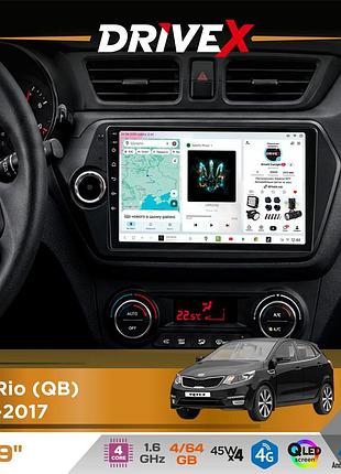 Штатная магнитола для kia rio (qb) 2011-2017 drivex s3 qled 9" android 8-ядерный 1.6ггц 4x64гб sim-карта 3g/4g 7388 4x45w asp