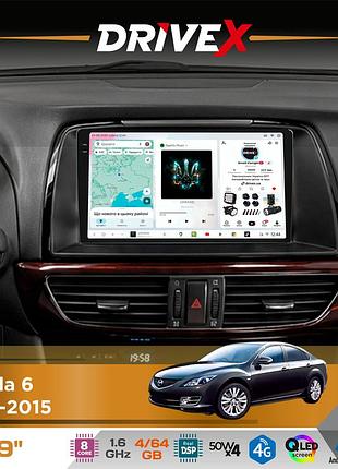 Штатна магнітола для mazda 6 2012-2015 drivex s4 qled 9" android 8-ядерний 1.6ггц 4x64гб sim-картка 3g/4g tda7851 4x50w dsp ak7604