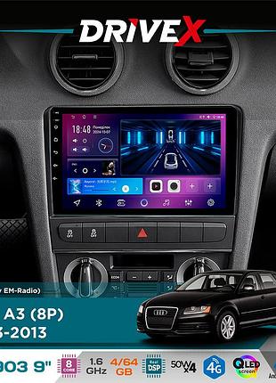 Штатна магнітола для audi a3 (8p) 2003-2013 drivex se-903 qled 9" android 8-ядерний 4+64гб sim-картка 3g/4g dsp 4x50w(tda7851)