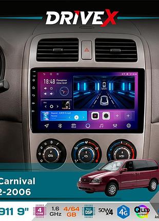 Штатна магнітола для kia carnival 2002-2006 drivex se-911 4+64гб qled 9" android 4-ядерний 4x50w(tda7851) dsp бездротовий carplay