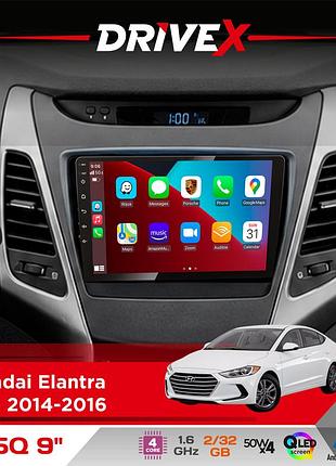 Штатна магнітола для hyundai elantra (md) 2014-2016 drivex un5 qled 9" android 4-ядерний 2+32гб 4x45w бездротовий carplay та