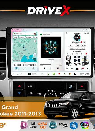 Штатна магнітола для jeep grand cherokee 2011-2013 drivex s4 qled 9" android 8-ядерний 1.6ггц 4x64гб sim-картка 3g/4g tda7851