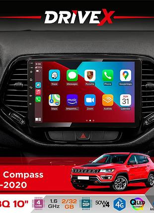 Штатна магнітола для jeep compass 2017-2020 drivex un8 qled 10" android 4-ядерний 2x32гб 4x45w бездротовий carplay та androidauto