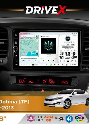 Штатна магнітола для kia optima (tf) 2010-2013 drivex s3 qled 8" з фізичними кнопками android 8-ядерний 1.6ггц 4x64гб sim-картка
