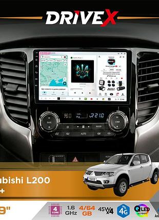 Штатна магнітола для mitsubishi l200 2015+ drivex s3 qled 9" android 8-ядерний 1.6ггц 4x64гб sim-картка 3g/4g 7388 4x45w asp