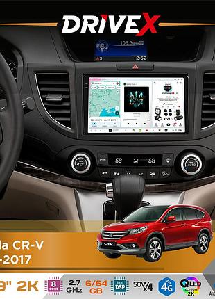 Штатна магнітола для honda cr-v 2012-2017 drivex s7 2k qled 9" android 8-ядерний 2.7ггц 6x64гб sim-картка 3g/4g ak7808 ab 4x50w