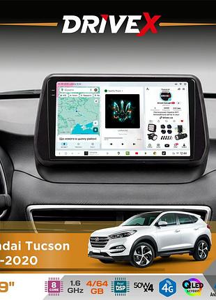 Штатна магнітола для hyundai tucson 2018-2020 drivex s4 qled 9" android 8-ядерний 1.6ггц 4x64гб sim-картка 3g/4g tda7851 4x50w dsp