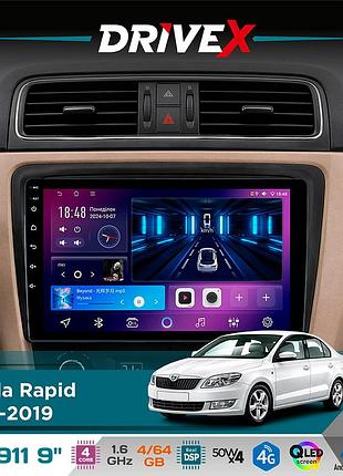 Штатна магнітола для skoda rapid 2012-2019 drivex se-911 4+64гб qled 9" android 4-ядерний 4x50w(tda7851) dsp бездротовий carplay
