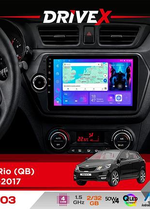 Штатная магнитола для kia rio (qb) 2011-2017 drivex a-903 qled 9" android 4-ядерный 2+32гб 4x50w(tda7851) беспроводной carplay и