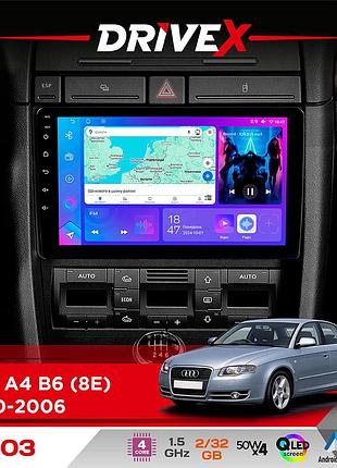 Штатна магнітола для audi a4 b6 (8e) 2000-2006 drivex a-903 qled 9" android 4-ядерний 2+32гб 4x50w(tda7851) бездротовий carplay та