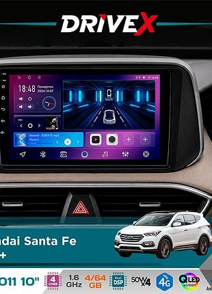 Штатна магнітола для hyundai santa fe 2018+ drivex se-1011 qled 10" android 4-ядерний 4+64гб dsp 4x50w(tda7851) бездротовий