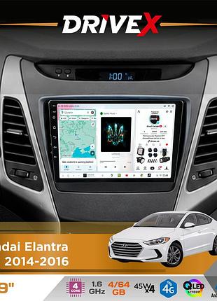 Штатна магнітола для hyundai elantra (md) 2014-2016 drivex s3 qled 9" android 8-ядерний 1.6ггц 4x64гб sim-картка 3g/4g 7388 4x45w