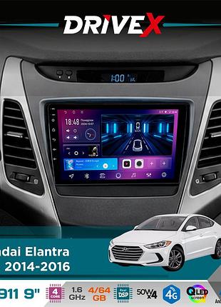Штатна магнітола для hyundai elantra (md) 2014-2016 drivex se-911 4+64гб qled 9" android 4-ядерний 4x50w(tda7851) dsp бездротовий