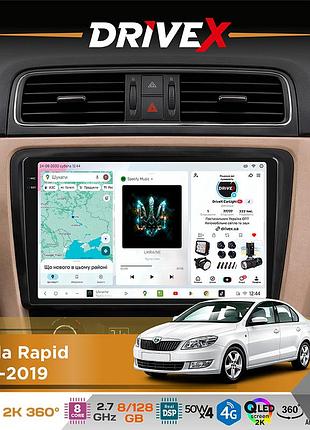 Штатна магнітола для skoda rapid 2012-2019 drivex s7+ 2k qled 9" android 8-ядерний 2.7ггц 8x128гб sim-картка 3g/4g ak7808 ab 4x50w