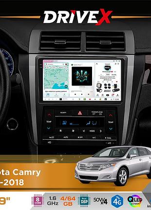 Штатна магнітола для toyota camry 2015-2018 drivex s4 qled 9" android 8-ядерний 1.6ггц 4x64гб sim-картка 3g/4g tda7851 4x50w dsp