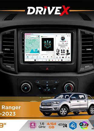 Штатна магнітола для ford ranger 2015-2023 drivex s3 qled 9" android 8-ядерний 1.6ггц 4x64гб sim-картка 3g/4g 7388 4x45w asp
