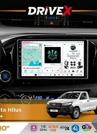 Штатна магнітола для toyota hilux 2015+ drivex s3 qled 10" android 8-ядерний 1.6ггц 4x64гб sim-картка 3g/4g 7388 4x45w asp tm2313