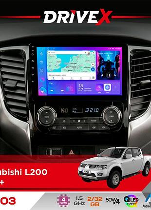 Штатна магнітола для mitsubishi l200 2015+ drivex a-903 qled 9" android 4-ядерний 2+32гб 4x50w(tda7851) бездротовий carplay та