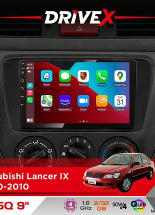Штатная магнитола для mitsubishi lancer ix 2000-2010 drivex un5 qled 9" android 4-ядерный 2+32гб 4x45w беспроводной carplay и