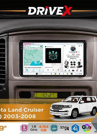 Штатная магнитола для toyota land cruiser (100) 2003-2008 drivex s4 qled 9" android 8-ядерный 1.6ггц 4x64гб sim-карта 3g/4g