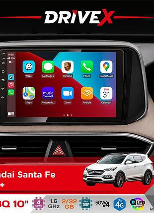 Штатная магнитола для hyundai santa fe 2018+ drivex un8 qled 10" android 4-х32гб 4x45w беспроводной carplay и androidauto