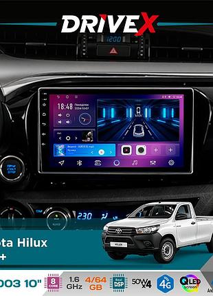 Штатна магнітола для toyota hilux 2015+ drivex se-1003 qled 10" android 8-ядерний 4+64гб sim-картка 3g/4g dsp 4x50w(tda7851)