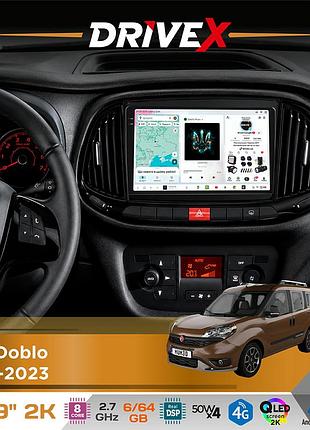 Штатна магнітола для fiat doblo 2015-2023 drivex s7 2k qled 9" android 8-ядерний 2.7ггц 6x64гб sim-картка 3g/4g ak7808 ab 4x50w