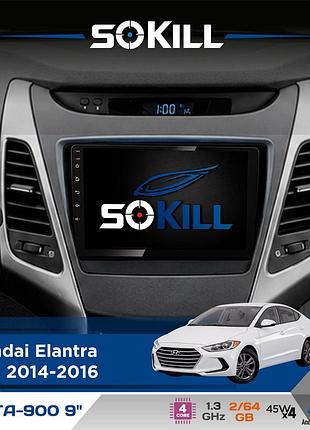 Штатна магнітола для hyundai elantra (md) 2014-2016 sokill delta-900 9" android 4-ядерний 2+64гб 4x45w бездротовий carplay та