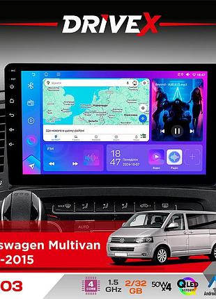 Штатна магнітола для volkswagen multivan 2010-2015 drivex a-903 qled 9" android 4-ядерний 2+32гб 4x50w(tda7851) бездротовий